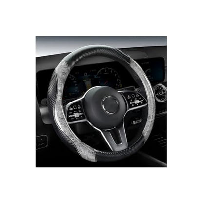 Wood Grain Steering Wheel Cover Carbon Car Steering Wheel Covers 14 1/2-15 inch with Coasters Microfiber Leather Splicing Breathable Anti-Slip Durable Universal Steering Wheel Protective - Gray - color: White