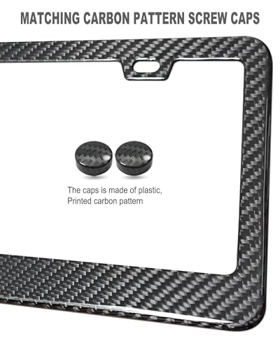 Aootf Carbon Fiber License Plate Frames- 100% Real Carbon Cloth Wrapped Stainless Steel Car Tag Holder, 2 Pack Wide Edge Black Covers with Anti Theft Screws Caps, 2 Hole - style: Wide Edge-2 Hole