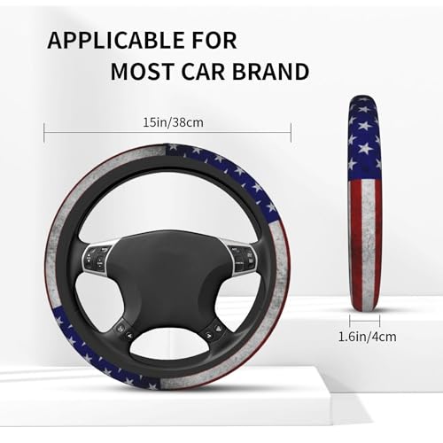 American Flag Steering Wheel Cover - Independence Day American USA Flag Steering Wheel Cover for Men Anti-Slip Breathable Universal for 14-15 Inch Car with 2 Pieces Car Coasters - color: American Flag-1
