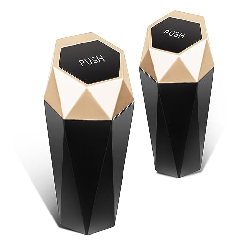 DNA Motoring 2PCS Mini Car Auto Trash Can with Removable Lid, Leakproof Mini Garbage Bin for Automotive Home Office,Black/Gold,Set of 2,ZTL-OD-01-GD - color: Black/Gold, style: 2pcs