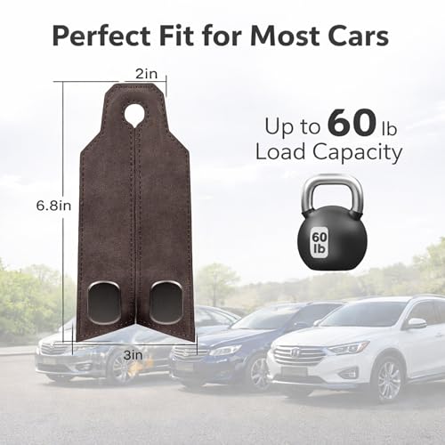 Premium Leather Car Headrest Hooks for Purses, 2 Pack Heavy Duty Car Seat Hooks, 360° Rotatable Back Seat Hanger Organizer, Metal Car Hooks for Bags, Groceries, Handbags (2, Brown) - color: Brown