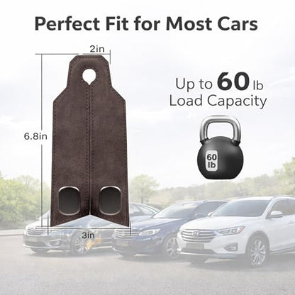 Premium Leather Car Headrest Hooks for Purses, 2 Pack Heavy Duty Car Seat Hooks, 360° Rotatable Back Seat Hanger Organizer, Metal Car Hooks for Bags, Groceries, Handbags (2, Brown) - color: Brown