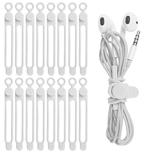 16Pcs Silicone Cable Straps Wire Organizer for Bundling Earphone, Phone Charger, Computer Cords, Reusable Cable Ties Cord Organizer in Home,Office,Kitchen,School(White) - color: White, size: 4.2 Inch