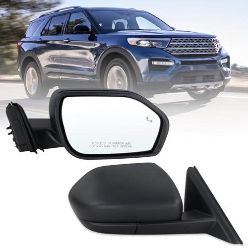 Right Passenger Side Mirror Compatible With 2020-2026 Ford Explorer With Manual Folding Power Glass Heated Blind Spot Puddle Lights Matte Black Replace#LB5Z17682BA(8Pins) - color: 8Pins, size: R
