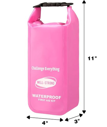Boat First Aid Kit Waterproof, WELL-STRONG Marine Emergency Kit with Roll Top Dry Bag for Boating Fishing Kayaking – Water-Resistant Contents for Camping & Beach（Pink） - color: Ws011-pink