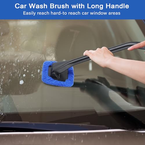 Frienda 2 Set Windshield Cleaner Tool Inside Car Windshield Cleaning Wand Auto Window Cleaner with Detachable Handle, 8 Reusable Microfiber Pads and 2 Spray Bottles for Car Interior(Blue) - color: Blue