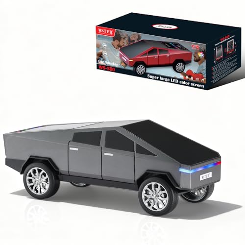 Futuristic Truck Bluetooth Replica Speaker with LED Display Screen – Portable Future-Style Audio with TWS Link, FM Radio, LED Lighting and Built-in Mic, For Every Technology and Truck Lover (Gray) - color: Gray