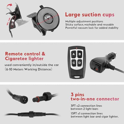 Red and White Emergency Fire Firefighter Strobe Lights Bar For Vehicles Trucks Ambulance 23 Flash Patterns Fire 2 in 1 Lights 2pcs 12.8 inch Safety Warning Lights Wireless Remote Control - color: Red White