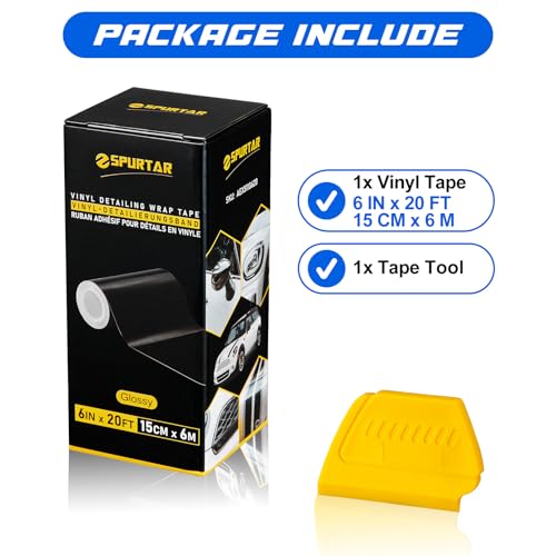 Spurtar Gloss Black Vinyl Wrap 6 Inch x 20ft Air-Release Adhesive Car Vinyl Tape Chrome Delete Wrap Roll DIY Car Exterior Decoration Door Edge Guard Vehicle Detailing Paper 15CM x 6M - size: 6 in x 20 ft