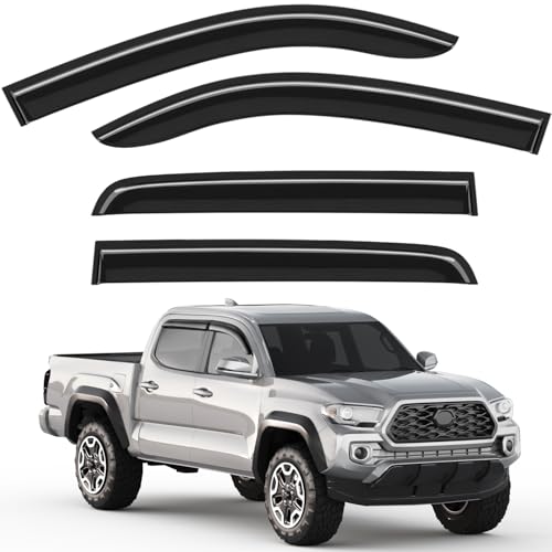 Out-Channel Window Rain Guards Fit for Toyota Tacoma 2016-2023 Double Cab, Extra Durable Window Visors Vent Visors Vent Shades Wind Deflector Dark Smoke Car Tape-on with Thicker 4PCS - size: Fit for 2016-2023 Toyota Tacoma