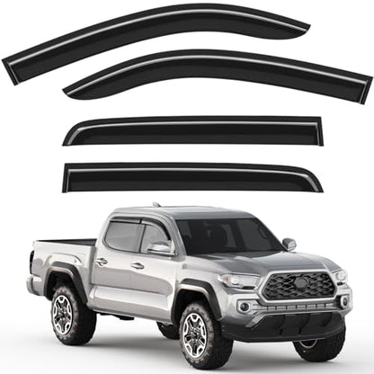 Out-Channel Window Rain Guards Fit for Toyota Tacoma 2016-2023 Double Cab, Extra Durable Window Visors Vent Visors Vent Shades Wind Deflector Dark Smoke Car Tape-on with Thicker 4PCS - size: Fit for 2016-2023 Toyota Tacoma