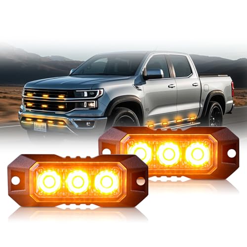 2PCS 3 LED Amber Strobe Lights for Trucks Emergency Strobe Warning Flashing Lights Bar Ultra Slim Grill Grille Surface Mount 12V-24V Hazard Caution Lights for Trucks Vehicles Cars ATV - color: Amber, size: 3LED-2PCS