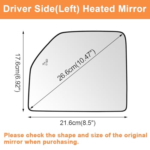 Senzeal Driver Side Heated Mirror Glass with Blind Spot Detection BLIS for Ford F150 2015-2020 Ford F250 F350 F450 F550 2017-2022 Upper Tow Mirror (Left Side) - size: Driver Upper Side with Blind Spot (Left)