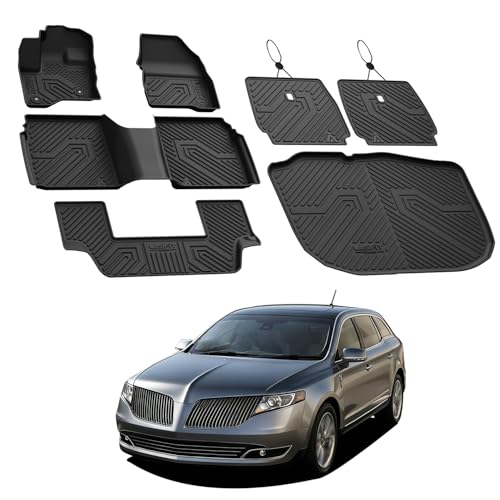 LASFIT All Weather Floor Mat Set for 2009–2019 Ford Flex & 2010–2019 Lincoln MKT – 3 Rows Custom Fit Floor Mats + Cargo Liner & Seat Back Protectors – Premium TPE Interior Full Coverage Protection - style: 12) Flex 2009-19 7& MKT 2010-19 | Combo Set