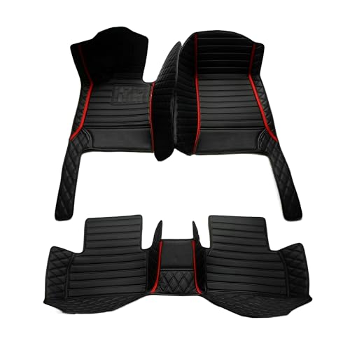 Customized Personalized Car Mats - All Weather Men's and Women's Floor mats Suitable for 99% of vehiclesPads Protection Non-Slip Leather Floor Liners (Black red Stripe) - color: Black red stripe 1