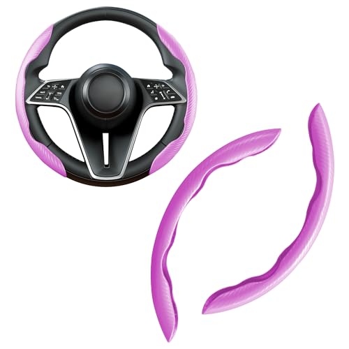 Carbon Fiber Steering Wheel Cover, 2-Piece Set Anti-Skid Comfortable Grip Segmented Butterfly Design, Easy Snap-On Installation Universal Fit 99% Cars, Pink - color: Pink, size: 2