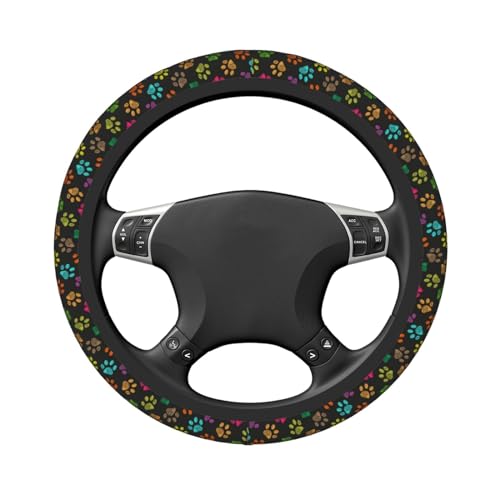 Colorful Paw Print Elastic Steering Wheel Cover Universal 15 Inch - color: 16