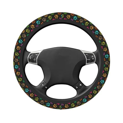 Colorful Paw Print Elastic Steering Wheel Cover Universal 15 Inch - color: 16