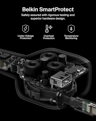 Belkin USB C Car Charger 75W w/ 30in USB C Retractable Charger, Compatible with iPhone 17 & 16 Series, Galaxy S26 Series, AirPods, Tablet, MacBook, Chromebook