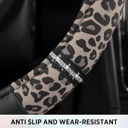 Road Comfort Leather Steering Wheel Cover – Premium Anti-Slip Car Steering Wheel Grip Cover – Universal Fit for 14.5”–15” Cars, Trucks & SUVs - Leopard Pattern - color: Leopard