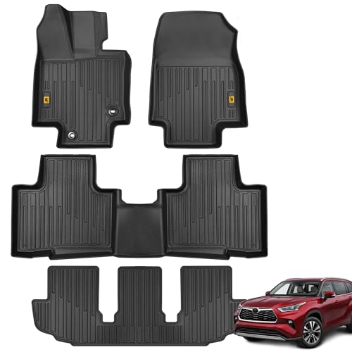 CAT® JustFit™ 3D All Weather Floor Mats for Toyota Highlander 2020-2026, Custom Fit Heavy Duty Rubber Car Mats Full Set for 7 Seater (Not for Hybrid) - style: Toyota Highlander (2020-2026)