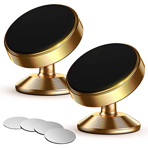 [2 Pack Magnetic Phone Mount,[Upgrade Magnet] Magnetic Phone Holder for Car, Dashboard Phone Holder Mount 360 Adjustable,Car Mount for iPhone Samsung etc All Smartphones (Gold) - color: Gold