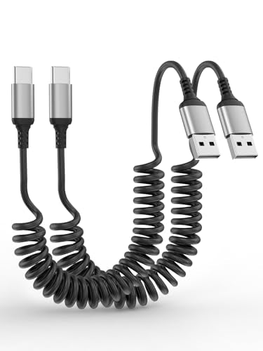USB A to USB C Cable Coiled 3FT, 2 Pack USB to USBC Carplay Cable, USB A to Type C Charger Cord Compatible with iPhone 17/16/15, Samsung Galaxy S25 S24 S23, Pixel 10 9 - style: USB-A