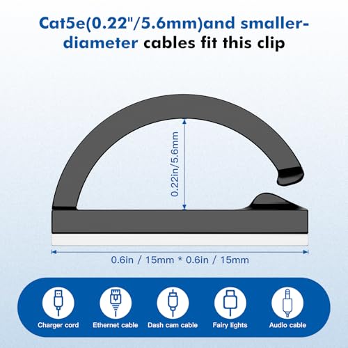 120Pcs Adhesive Cable Clips, Black Small, Cord Holder, Cord Clips for Dash cam, Ethernet Cable, Christmas Lights, USB, Phone Chargers, The Wall, Desk, nightstand, Car