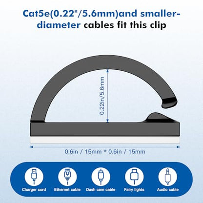 120Pcs Adhesive Cable Clips, Black Small, Cord Holder, Cord Clips for Dash cam, Ethernet Cable, Christmas Lights, USB, Phone Chargers, The Wall, Desk, nightstand, Car