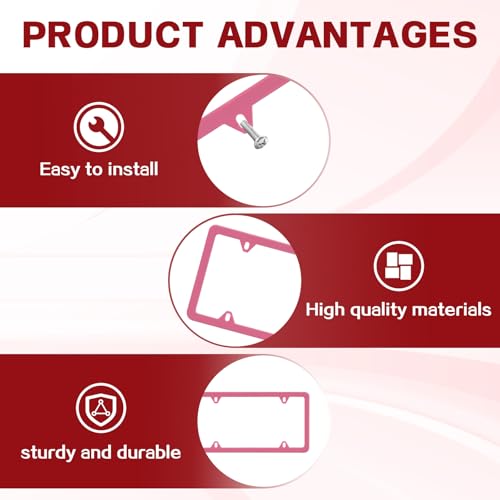 Automotive Universal 2 Pack License Plate Frames Stainless Steel License Plate Holder Covers with Screws Caps Washers Universal 4 Hole Compatible with Car Truck Exterior Accessories, Pink - color: Pink
