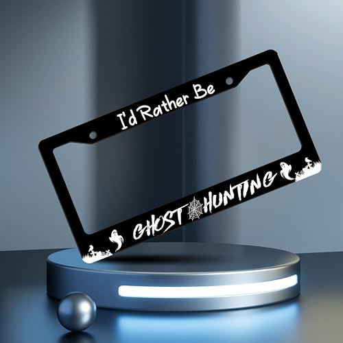 I'd Rather Be Ghost Hunting License Plate Frame Gothic License Plate Holder Personalise Stainless Steel Funny Design Compatible with Standard License Plate Frames for USA Canada 6 X 12 in with Screws - color: I'D Rather Be Ghost Hunting