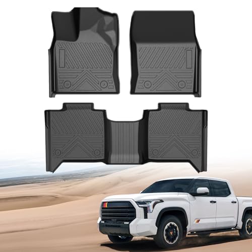 Carbon Fiber Floor Mats for Toyota Tundra 2022-2024 2025 CrewMax Cab Accessories,TPE All Weather Protection Floor Mats,Custom Fit 1st&2nd Row Car Floor Liners Set,Heavy Duty Accessories - size: Toyota Tundra 2022-2025