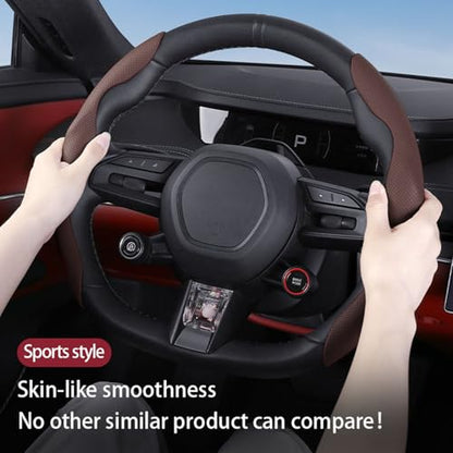 Car Steering Wheel Cover, Nappa Leather, Segmented, Anti-Slip, Odorless, Breathable, for General Motors, 14-15inch (Coffee) - color: Coffee