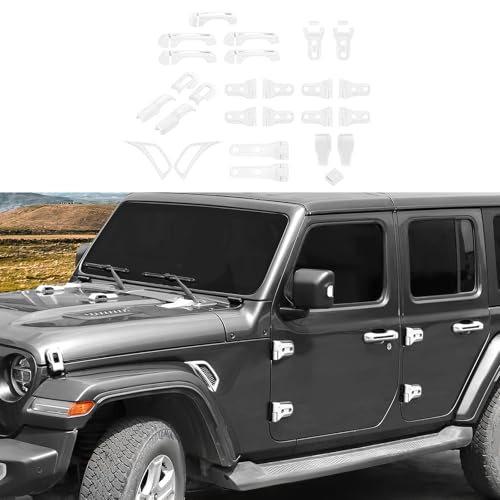 CheroCar 43PCS Full Set Exterior Trim Kit Fit for 2018-2026 Jeep Wrangler JL 4Door White Door Handle,Hood Hinge,Left Right Door Hinge,Tailgate Handle,Spare Tire Bracket,Fender Vent Cover Trim - color: White