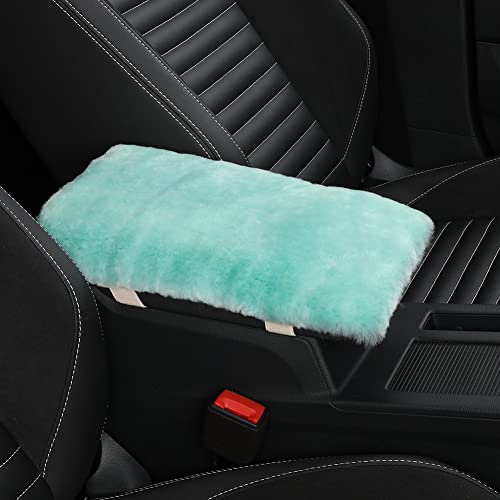 IRIWOOL Sheepskin Armrest Cover Auto Center Armrest Cover Car Soft Console Pad, Fluffy Wool Auto Center Console Cover for Most Car Arm Rest Decoration Protector 7 x 13 Inch (Shearling, Mint) - color: Mint, size: Shearling Wool