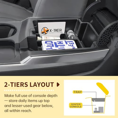 Center Console Organizer Tray Compatible with Acura RDX 2025 2026 Accessories – Custom Fit Armrest Storage Box Insert for 2025-2026 RDX Dual-Layer Compartment with Coin/Card Holder Rubber Mat
