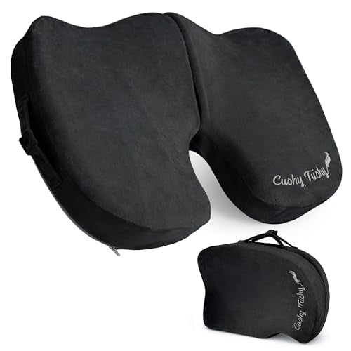 Cushy Tushy Premium Foldable Travel Seat Cushion - for Relief of Lower Back, Sciatic, Butt and Tailbone Pain - for Home & Office Use, Perfect for Travel or Driving - Coccyx Seat Cushion - color: Black, size: Regular