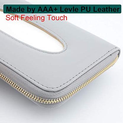 Car Sun Visor Tissue Holder, Napkin Holder, PU Leather Backseat Tissue Case Holder for Car Vehicle with Zipper (Grey) - color: Grey
