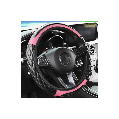 Carbon Fiber Car Steering Wheel Cover, Leather Breathable Non-Slip 14.5-15 Inch Vehicle Steering Wheel Protector, Auto Interior Protection Accessories, Universal for SUV Sedan Truck(Pink) - color: Pink