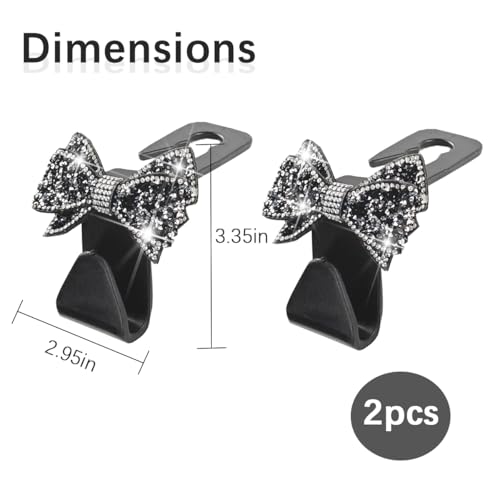 Zpana Bling Car Headreat Hook, 2PCS Crystal Rhinestone Cute Bow Vehicle Seat Back Hanger Storage for Purses Bags Grocery, Diamond Auto Rear Seat Organizer, Universal for SUV Truck Sedan (Black) - style: Black/2PCS