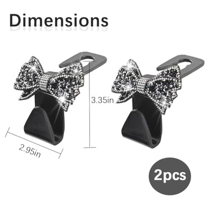 Zpana Bling Car Headreat Hook, 2PCS Crystal Rhinestone Cute Bow Vehicle Seat Back Hanger Storage for Purses Bags Grocery, Diamond Auto Rear Seat Organizer, Universal for SUV Truck Sedan (Black) - style: Black/2PCS