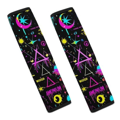Comfortable Cushion Pad Car Shoulder Strap Harness Pad, Magical Bright Alchemical Cosmic Goth Trippy Purple Sun Moon Art Witchcraft 2PCS Car Belt Covers - color: Color857