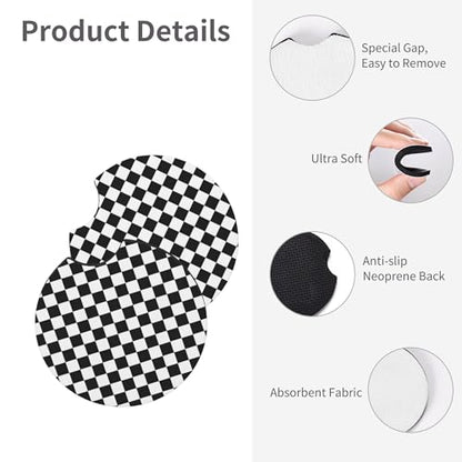 Checkered Steering Wheel Cover Checkered Black and White Steering Wheel Cover Checkereds Anti-Slip Breathable Universal for 14-15 Inch Car with 2 Pieces Car Coasters for Men Women - color: Checkered-Black and White