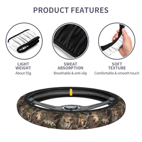 Camo Steering Wheel Covers Non Slip Neoprene Universal 15 Inch Steering Wheel Protector Car Cover for Men Women - color: Camo
