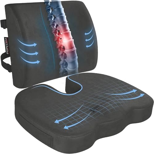 FORTEM Seat Cushion, Office Chair Cushion, Lumbar Support Pillow for Office Chair, Memory Foam Sciatica Coccyx Tailbone Pressure Pain Relief, Car Sitting Pad, Washable Non Slip - color: Dark Grey Velour, size: Large