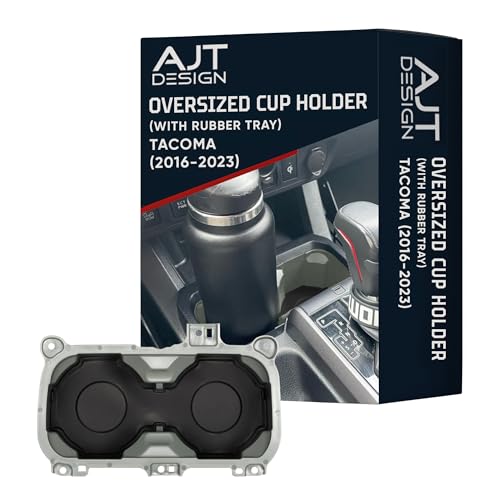 AJT DESIGN Oversize Cup Holder with Tray Compatible with Toyota Tacoma 2016–2023 | Fits 3.65" Bottles | Car Cup Holder Organizer | Center Console Upgrade, Tacoma Interior Accessory | Lunar Rock - color: Lunar Rock, style: With Rubber Tray