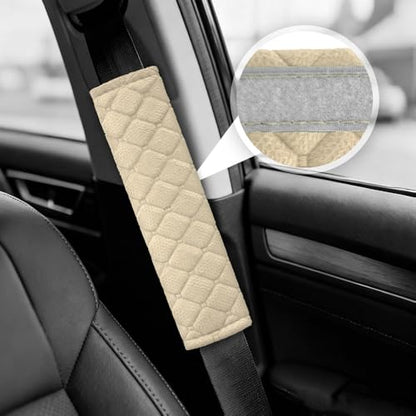 2PCS Car Seat Belt Pads Cover, Fluffy Car Seatbelt Covers, Soft Car Seat Belt Strap Cushion Protect Your Neck and Shoulder, Driving Seat Belt Shoulder Strap Cover for Most Autos (Beige) - color: Beige