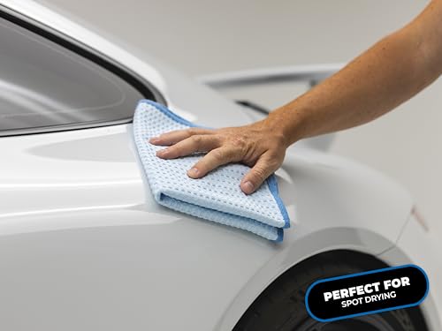 The Rag Company Dry Me A River, Professional Korean 70/30 Blend Microfiber Waffle-Weave Drying & Detailing Towels, Soft Suede Edges, 390 GSM, 16x16 Inches, Light Blue, 5-Pack - color: Light Blue, size: 16in x 16in