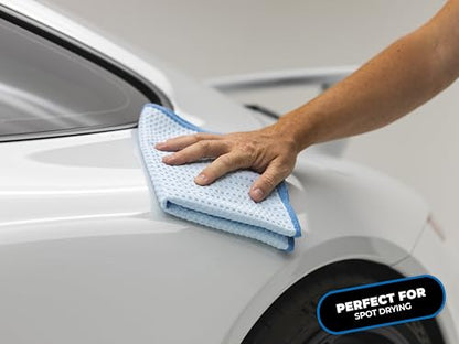 The Rag Company Dry Me A River, Professional Korean 70/30 Blend Microfiber Waffle-Weave Drying & Detailing Towels, Soft Suede Edges, 390 GSM, 16x16 Inches, Light Blue, 5-Pack - color: Light Blue, size: 16in x 16in