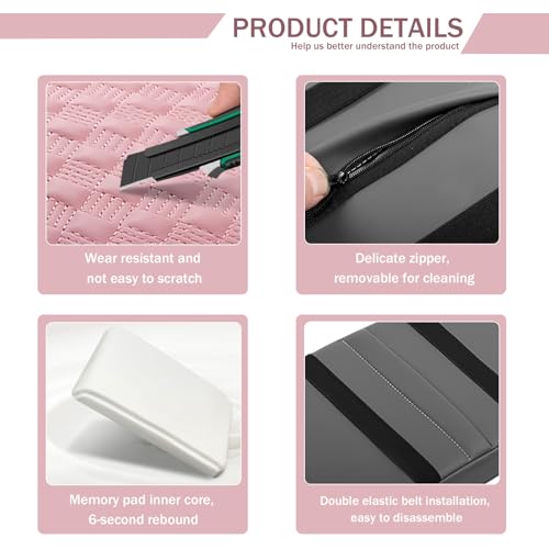 Car Armrest Cushion, 12.2"×8.3" Leather Auto Memory Foam Center Console Pad with Storage Pocket, Waterproof & Anti-Scratch Elbow Pillow Armrest Seat Box Protector, Universal Fit (Pink) - color: Pink